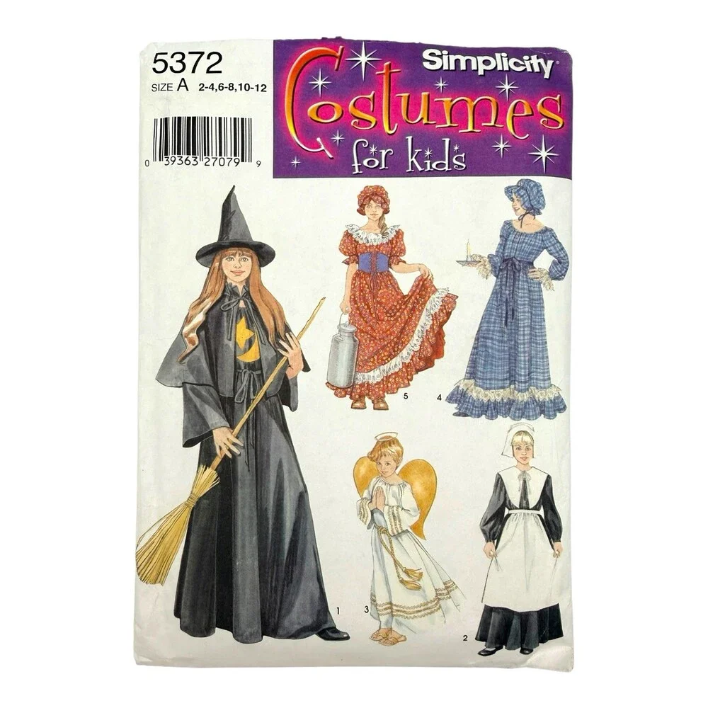 VTG 2003 Simplicity Sewing Pattern Girls Costumes Witch Pilgrim Angel 2-4 #5372